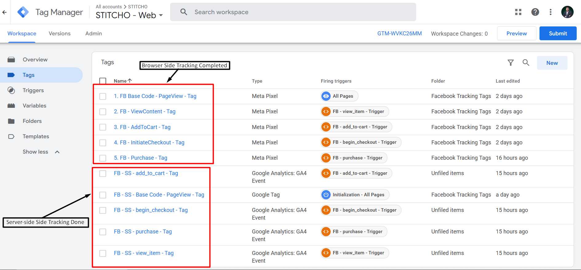 STITCHO browser and server tracking tags in Google Tag Manager